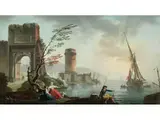 Marine bei Sonnenuntergang by Charles François Lacroix de Marseille, oil on panel, offered Sep 2021
