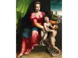 Maria mit dem Kinde und Johannes by Domenico Bartolomeo Ubaldini il Puligo, oil on panel, sold Sep 2025