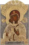 Russisch, 18.Jh by Kirchenikone Gottesmutter Feodorowskaja mit Silberoklad, tempera, sold Dec 2014