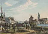 Vue de la promenade Bauschanze, à Zurich by Paul Julius Arter, aquatint, sold Dec 2014