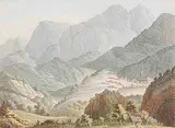 Pfäfers: "Auf dem Weg nach Peffers gegen das Kloster by Johann Heinrich Meyer, watercolor, offered Dec 2014