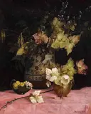 Stillleben mit Christrosen, Weidenkätzchen und Huflattich by Sophie Schaeppi, oil on canvas, sold Dec 2014