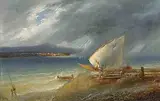 Aufkommender Sturm bei Eaux Vives, am Genfersee by François Diday, oil on panel, sold Dec 2014