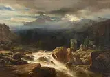 Düstere Gebirgslandschaft mit Wildbach", 1851 by Johann Gottfried Steffan, oil on canvas, sold Dec 2014
