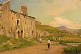 Bäuerinnen vor den Toren einer Stadt in der Umgebung Roms, 1858 by Ernst Stückelberg, oil on paper, sold Dec 2014