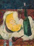 Stillleben mit Kürbis und Weinflasche by Adolf Herbst, oil on canvas, sold Dec 2014