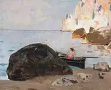Südliche Küstenlandschaft by Hans Sandreuter, oil on canvas, sold Dec 2014