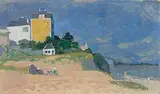 Häuser am Strand", 1960 by Hans Potthof, oil on canvas, sold Dec 2014