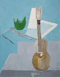 Stilleben mit Guitarre", 1972 by Henry Wabel, oil on canvas, sold Dec 2014