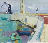 Im Hafen von Sète, 1954 by Hans Falk, oil on panel, sold Dec 2014