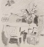 Stillleben mit Tisch und Stuhl by Cuno Amiet, pencil, sold Dec 2014