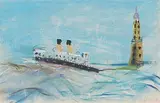 Dampfer mit Leuchtturm by Wilfrid Moser, 1924, pastel, offered Dec 2014