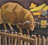 Widder hinter Zaun by Martin Ziegelmüller, 1972, gouache, offered Dec 2014