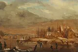 in der Art Winterszene auf zugefrorenem See by Aert van der Neer, oil on canvas, sold Sep 2014