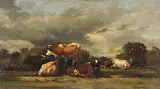 Rastende Kühe by Louis Coignard, oil on canvas, offered Sep 2014