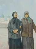 Zwei Bäuerinnen by George Catargi, oil on board, sold Sep 2014