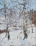 Birken im Schnee" (hinter dem Schönblick) by Felix Hollenberg, 1906, oil on board, sold Sep 2014