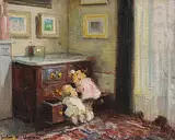 Zwei neugierige, kleine Mädchen in einer Schublade kramend by Jules Rene Herve, oil on canvas, sold Sep 2014