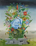 Blumenkomposition mit blauer Rose by Georges Spiro, oil on canvas, offered Sep 2014