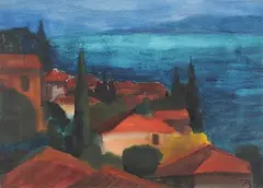 Landschaft in der Toscana by Herbert Beck, watercolor, sold Sep 2014