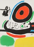 Plakat für die Ausstellung der Bücher von Joan Miro in Osaka: "Joan Miro i Catalunya", "Les essències de la Terra" und "Ma de proverbis by Joan Miró, 1970, color lithograph, offered Sep 2014