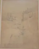 Fels- und Baumstudie bei den Trollhättanwasserfällen in Schweden by Andreas Achenbach, pencil, offered Sep 2014