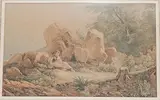 Voralpine, felsige Landschaft mit ruhender Bauernmagd by François Diday, watercolor, offered Sep 2014
