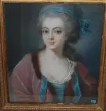 Portrait einer jungen Frau in blauem, spitzenbesetzem Kleid by Frankreich, Ende 18.Jh., pastel, sold Sep 2014