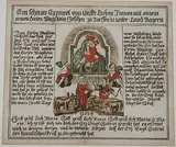 Ein schönes Exempel von Unser Lieben Frauen mit einem armen Hirten Mägdlein Geschen zu Dorffen in unter=Land Bayern by Bayern Gebetszettel - Dorfen, woodcut, sold Sep 2014