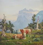 Zwei Kühe auf der Alp by Hodel, Ernst Ii., oil on canvas, offered Sep 2014