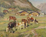 Kühe auf der Alpweide by Hodel, Ernst Ii., oil on board, offered Sep 2014