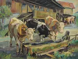 Rinder an der Tränke by Hodel, Ernst Ii., oil on canvas, offered Sep 2014