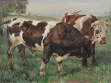 Kuh und Stier auf der Weide by Hodel, Ernst Ii., oil on panel, offered Sep 2014