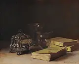 Stillleben mit Büchern, Silberdose und zwei Gläsern, 1940 by Werner Weber, oil on canvas, offered Sep 2014