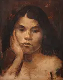 Sinnendes Mädchen, 1935 by Johann Robert Schürch, oil on board, sold Sep 2014