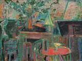 Interieur mit Gartentisch, 1956 by Adolf Herbst, oil on canvas, sold Sep 2014