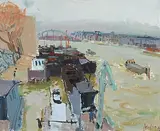 Frachthafen an der Seine, 1969 by Rudolf Zender, oil, sold Sep 2014