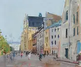 Paris, Häuserzeile bei einem Park, 1970 by Rudolf Zender, oil on canvas, sold Sep 2014