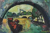 Paris, Brücken über einen Kanal, 1947 by Carl Walter Liner, oil on board, sold Sep 2014