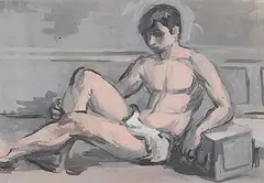 Sitzender Junge by Thomas Ernst Gubler, gouache, sold Sep 2014