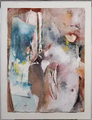 Eve by Mary Heebner, 1985, mixed media collage, sold Feb 2024