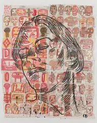 Portrait by Conrad Botes, watercolour and thread on paper, sold May 2026
