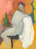 Abstract Portrait of a Seated Female Nude Figure by Ric del Rossi, Oil on Canvas, sold Jun 2025
