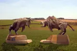 Bulls by Maria Bayardo, Steel; unique, offered Jul 2019