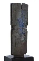 An enamelled and carved section of volcanic rock 94cm high, 41cm wide, 24cm deep overall including wooden plinth On view at: The Sculpture Park by Ralph Stackpole, sculpture, sold Jul 2019