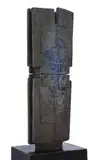 An enamelled and carved section of volcanic rock 94cm high, 41cm wide, 24cm deep overall including wooden plinth On view at: The Sculpture Park by Ralph Stackpole, sculpture, sold Jul 2019