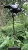 Raven on Pitchfork Patinated bronze Signed and Numbered 1 of 9 140cm high On view at: The Sculpture Park by David Cooke, Patinated bronze, sold Jul 2019