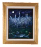 Central Park, a New York scene featuring Central Park with a pair of lions, cats, elephants and gorillas amongst the trees by Bill Bell, oil on canvas, sold Jun 2019