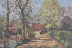 Budding Spring Oil on canvas Signed lower right 41 x 61cm (16 x 24 in.) Possibly a view near Reigate by George Leon Little, Oil on canvas, sold Jun 2019