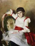 Portrait of a girl seated upon an armchairoil on canvassigned and dated by Clara Müller, 1887, oil on canvas, sold Jun 2021